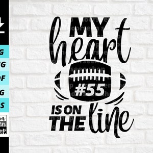 Il mio cuore è in linea Svg, Football Mom Svg, American Football Svg, Football Svg, Numero personalizzato, Download di file digitali Cut File For Cricut