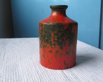 Fat-Lava  Vase  Vintage  Ruscha Keramik  orange-grün