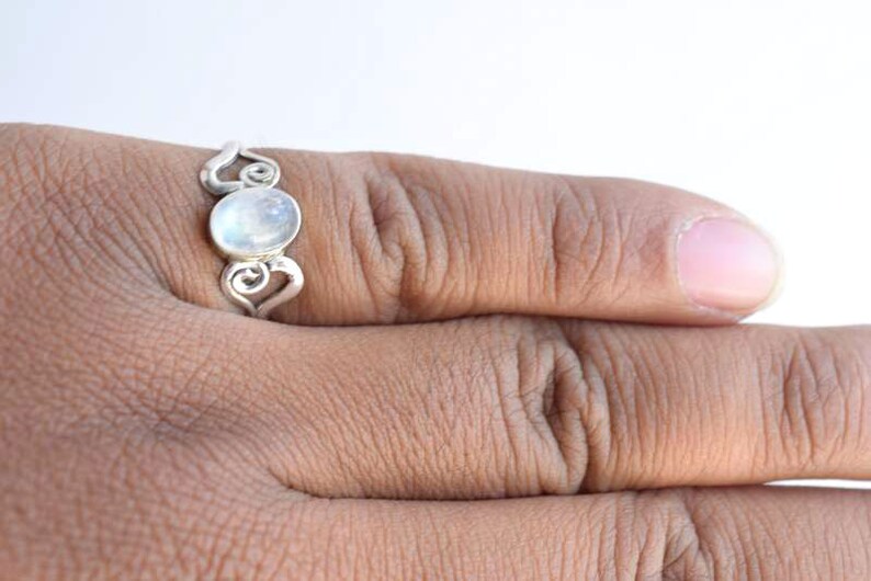 Birthstone Ring-Gift Idea All Size Gemstone Ring Rainbow Moonstone Sterling Silver Ring For Women Girls