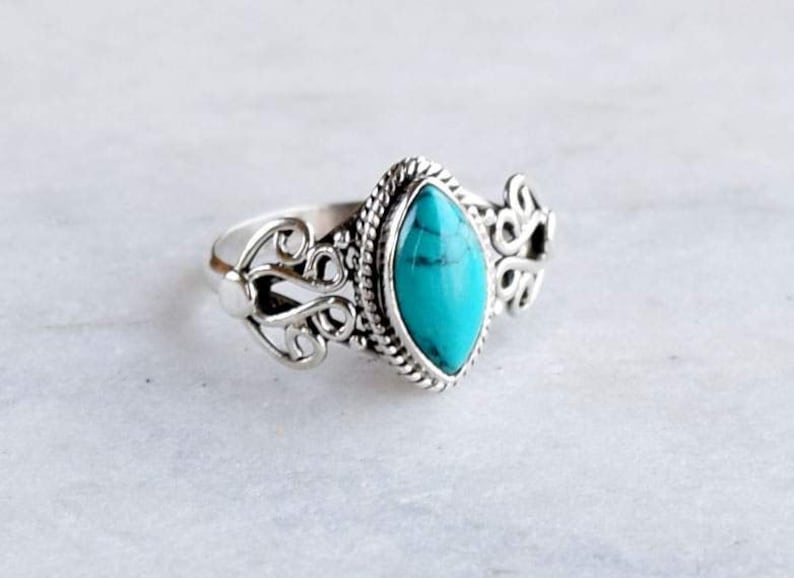 anniversary ring-Birthstone Ring-Gift Idea Handmade Ring Turquoise Ring Sterling Silver For Women Girls Gemstone Ring