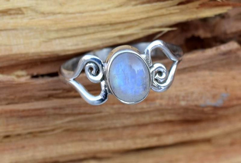 Birthstone Ring-Gift Idea All Size Gemstone Ring Rainbow Moonstone Sterling Silver Ring For Women Girls