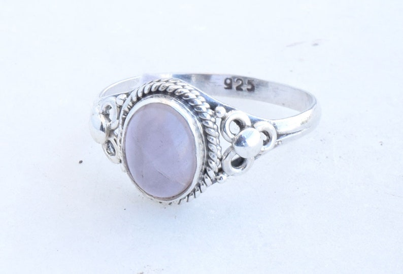 Semi Precious Rose Quartz Ring Gemstone Jewelry Solid Silver Ring Natural Rose Quartz Ring Gift For Her