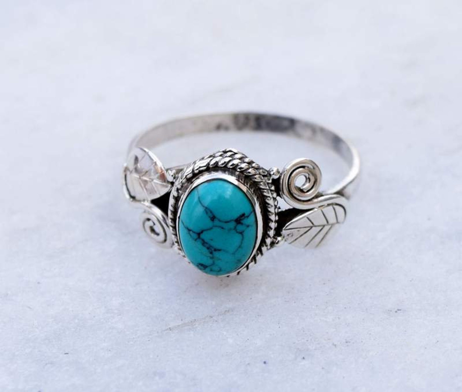 Turquoise Leaf Ring for Women Girls 925 Sterling Silver Etsy