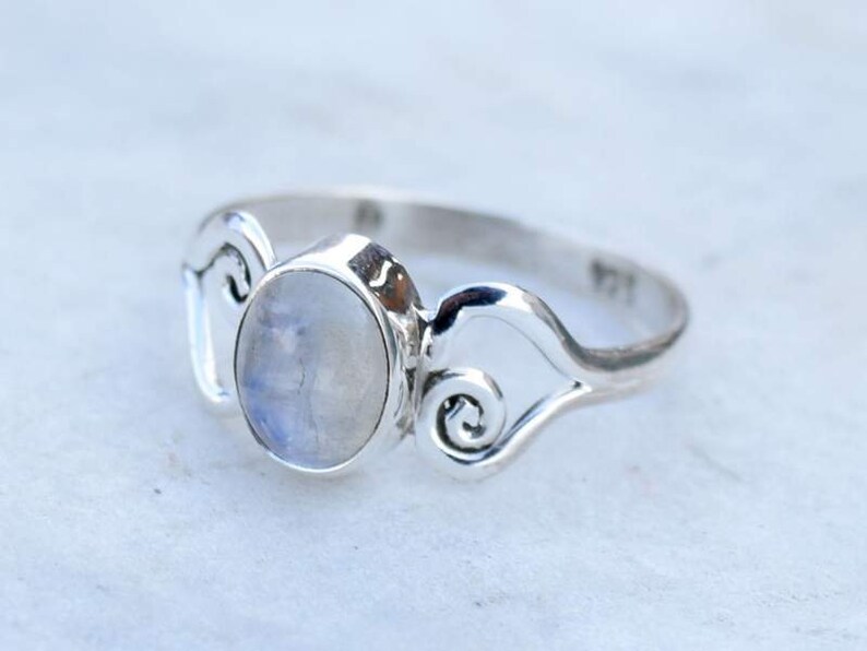 Birthstone Ring-Gift Idea All Size Gemstone Ring Rainbow Moonstone Sterling Silver Ring For Women Girls
