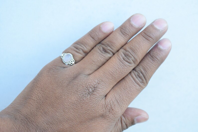 Semi Precious Rose Quartz Ring Gemstone Jewelry Solid Silver Ring Natural Rose Quartz Ring Gift For Her
