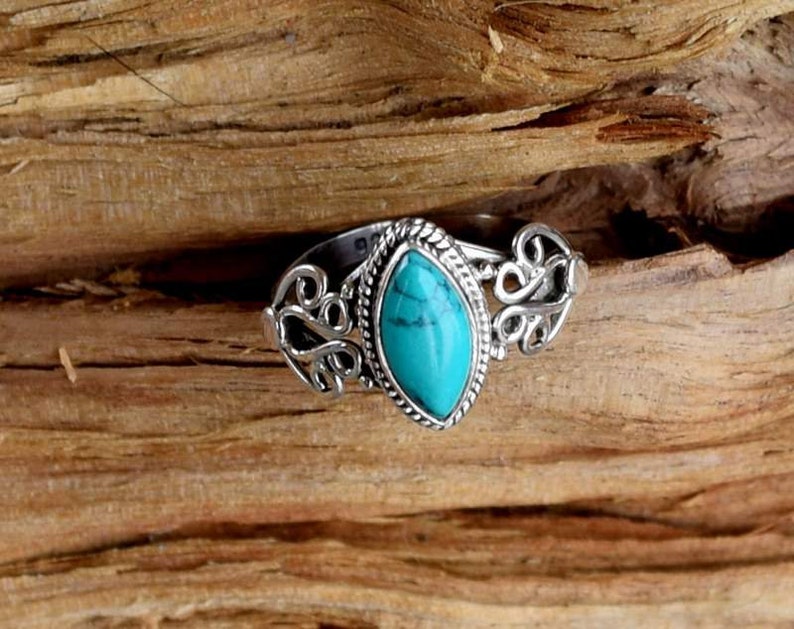 anniversary ring-Birthstone Ring-Gift Idea Handmade Ring Turquoise Ring Sterling Silver For Women Girls Gemstone Ring
