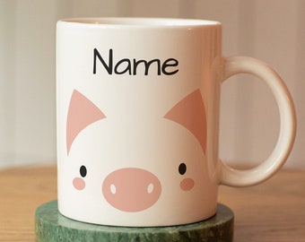 Personalized Pig Mug with Name, Custom Name Mug, Pig Children's Cup, Gift for Women