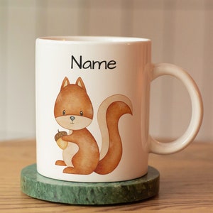 Personalized squirrel mug for kids with name, Personalized gift for kids, ceramic squirrel mug