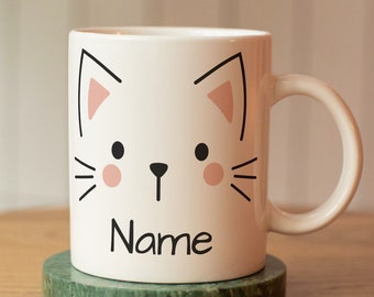 Personalized Cat Mug with Name, Custom Name Mug, Cat Children's Cup, Gift for Women