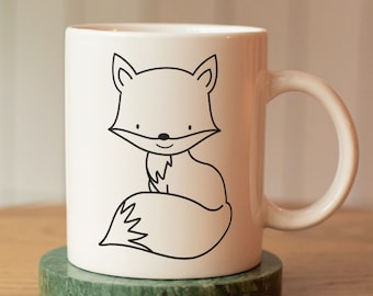 Fox Mug, Cute Mug for Kid, Ceramic Coffee Cup with Fox Print as Birthday Present or Christmas Gift