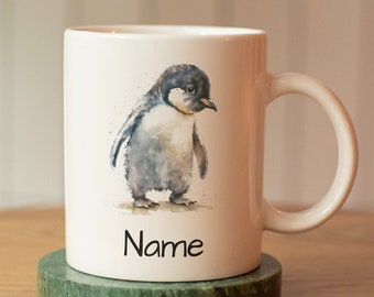 Gobelet pingouin personnalisé avec nom, gobelet personnalisable, gobelet enfant pingouin, gobelet prénom