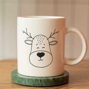 Reindeer Mug, Cute Mug for Kid, Ceramic Coffee Cup with Reindeer Print as Birthday Present or Christmas Gift image 1