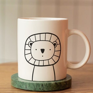 Lion Mug, Cute Mug for Kid, Ceramic Coffee Cup with Lion Print as Birthday Present or Christmas Gift