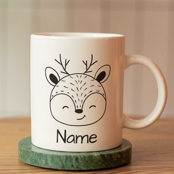 Personalized Deer Mug with Name, Custom Name Mug, Deer Children's Cup, Gift for Women