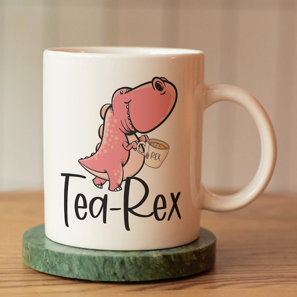 Lustige Tasse "Tea-Rex", Keramiktasse mit Spruch, Tasse mit Wortwitz, Geschenk für Vater