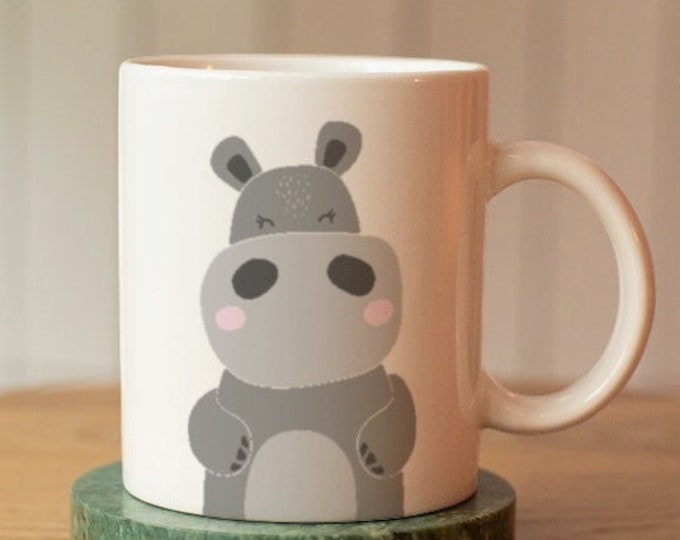 Boho Hippo Mug, Hippo Cup, Animal Safari Mug, Ceramic Coffee Cup, Cute Gift for Kid
