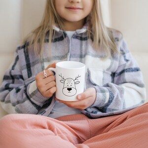 Reindeer Mug, Cute Mug for Kid, Ceramic Coffee Cup with Reindeer Print as Birthday Present or Christmas Gift image 3