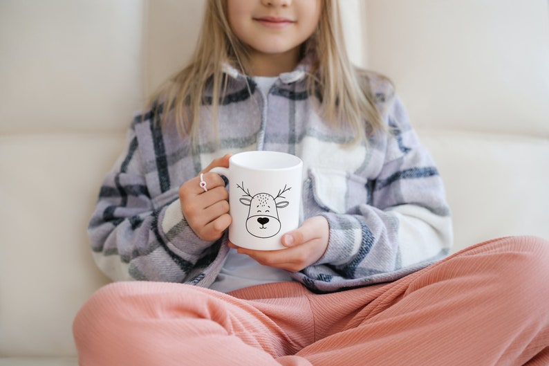 Reindeer Mug, Cute Mug for Kid, Ceramic Coffee Cup with Reindeer Print as Birthday Present or Christmas Gift image 3