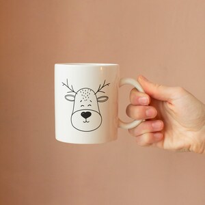 Reindeer Mug, Cute Mug for Kid, Ceramic Coffee Cup with Reindeer Print as Birthday Present or Christmas Gift image 2
