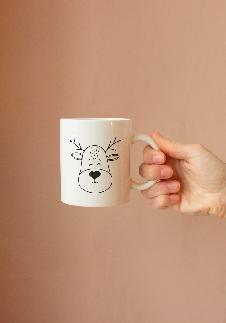 Reindeer Mug, Cute Mug for Kid, Ceramic Coffee Cup with Reindeer Print as Birthday Present or Christmas Gift image 2