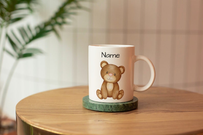 Personalized bear mug for kids with name, Personalized gift for kids, ceramic bear mug image 1