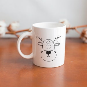 Reindeer Mug, Cute Mug for Kid, Ceramic Coffee Cup with Reindeer Print as Birthday Present or Christmas Gift image 7