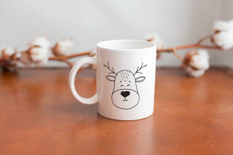 Reindeer Mug, Cute Mug for Kid, Ceramic Coffee Cup with Reindeer Print as Birthday Present or Christmas Gift image 7