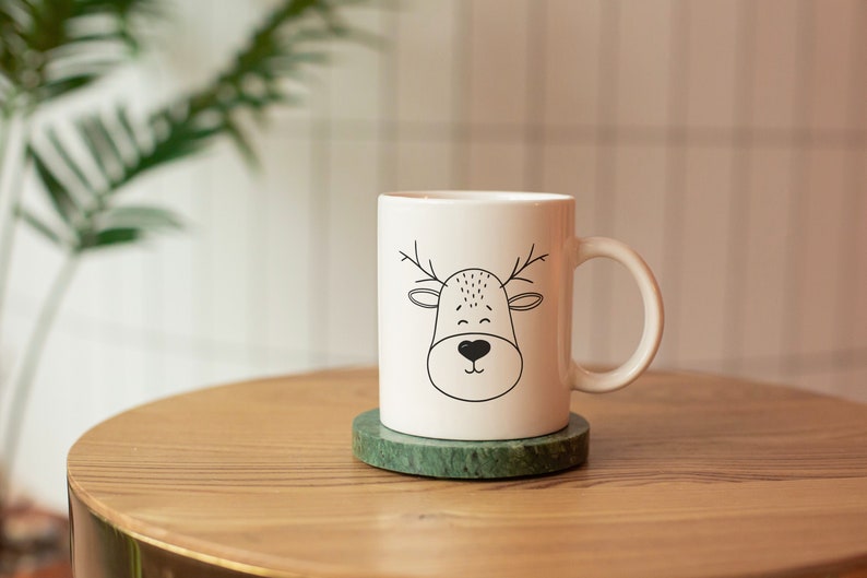 Reindeer Mug, Cute Mug for Kid, Ceramic Coffee Cup with Reindeer Print as Birthday Present or Christmas Gift image 1