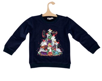 Triceratops Baby Sweatshirt, Organic Cotton Baby Sweatshirt, Kids Sweatshirt, Long Sleeved, Pattern, Blue, Baby Clothing, Kids Clothing