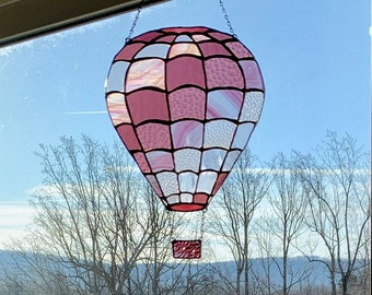 Hot Air Balloon Stained Glass Suncatcher - Hot Air Balloon Art - Whimsical Suncatcher - Window Art - Lead-Free - Handmade