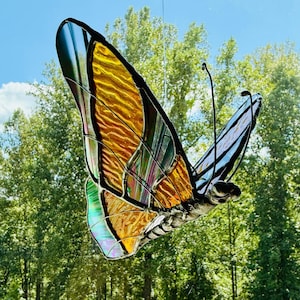 Monarch Butterfly Stained Glass Suncatcher - 3D Stained Glass Butterfly - Butterfly Art - Stained Glass Window Art - Lead Free - Handmade