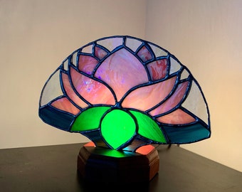 Lotus Flower Stained Glass Lamp – Handmade Yoga Light
