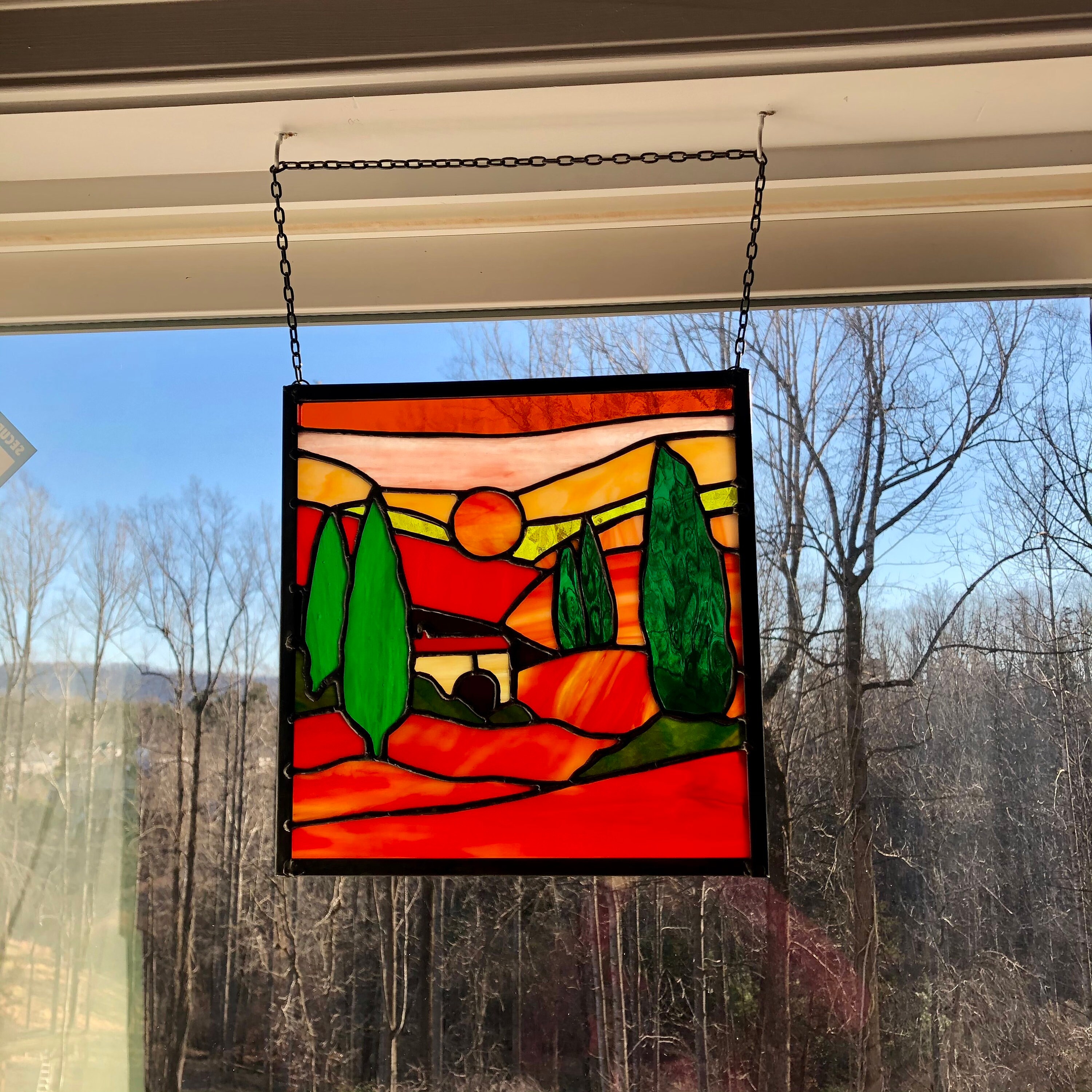 Tuscan Sunscape Italian Countryside Stained Glass Panel Etsy