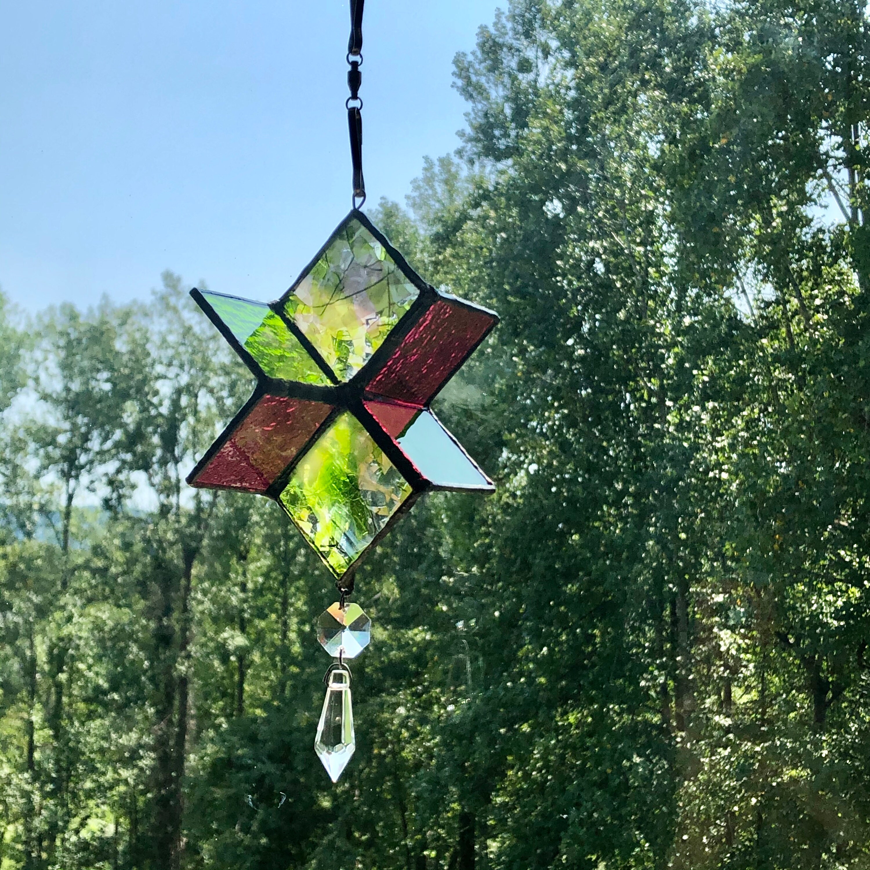 Star Stained Glass Wind Spinner Star Suncatcher Stained Etsy