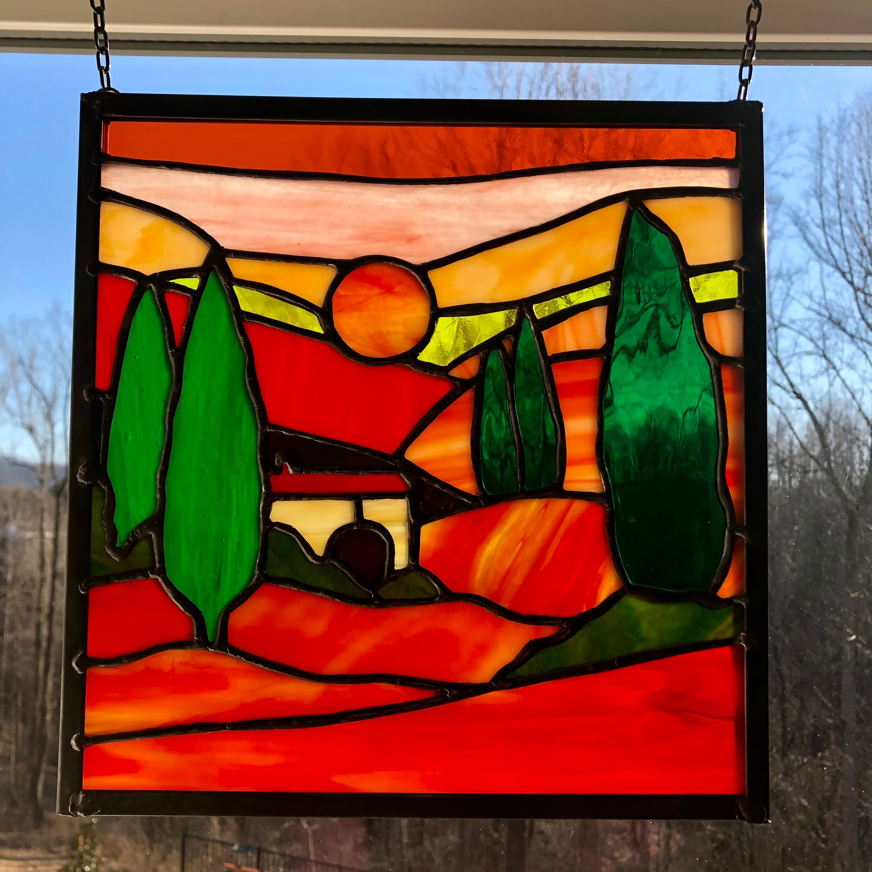 Tuscan Sunscape Italian Countryside Stained Glass Panel Etsy