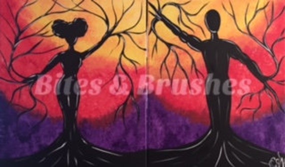 Couples Paint & Sip/ Pre Drawn/ DIY Paint Party/canvas/painting