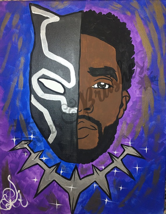 Paint & Sip at Home Kit/ Adult Pre Drawn Canvas/ DIY Paint Party/canvas  Chadwick Boseman 8 X 10 Black Man and Black Panther African 
