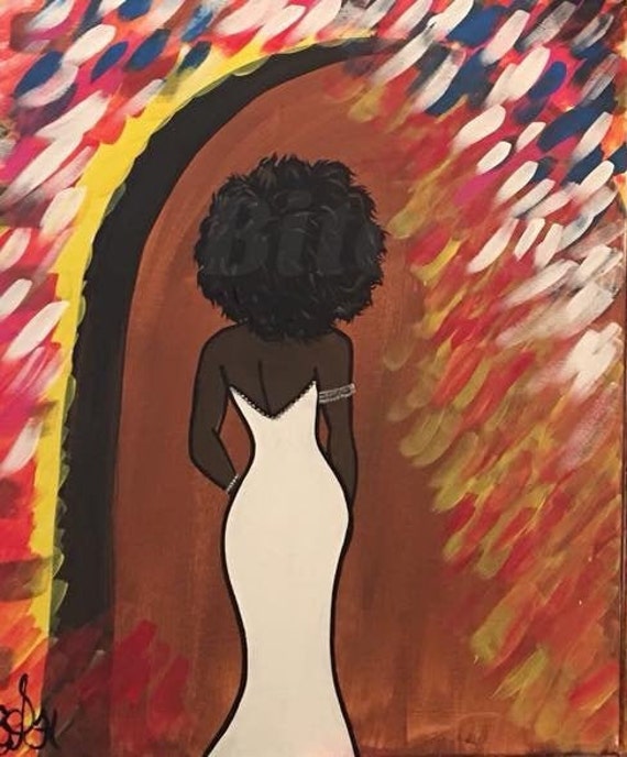Paint & Sip/ Pre Drawn/ DIY Paint Party/canvas/adult Painting/ Paint and  Sip at Home Kit Black Woman With Afro in White Dress 