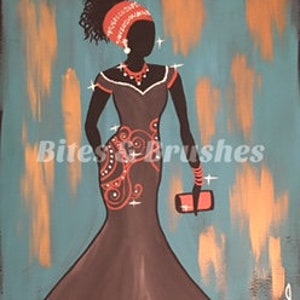 Mothersday Paint & Sip DIY Party Kit/ Pre Drawn/canvas/adult Painting/ at  Home Kit, Gift for Her Black Woman Afro Goddess Gold Dress 