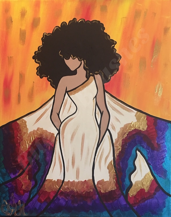 Mothersday Paint & Sip DIY Party Kit/ Pre Drawn/canvas/adult Painting/ at  Home Kit, Gift for Her Black Woman Afro Goddess Gold Dress -  Israel