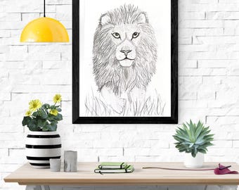 Druckbare realistische Löwen-Skizze - digitaler Download
