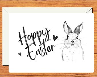 Druckbare einfache Osterkarte, hoppy Osterkarte, minimalistische Osterkarte, Osterhasenkarte, sofortiger digitaler Download, Druck von zu Hause aus