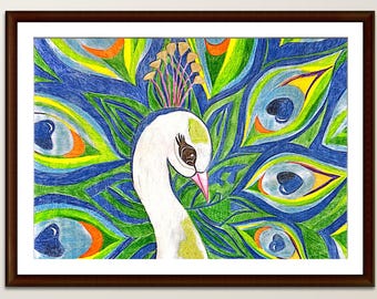 Druckbares, lebendiges Pfau - Digital Download