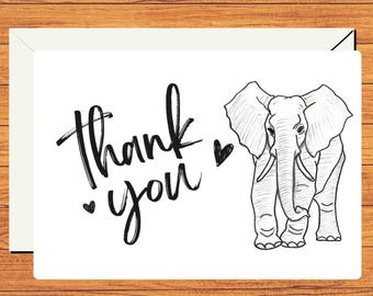 Minimalistische Dankeskarte zum Ausdrucken, Dankeskarte mit Elefant, Sofort, digitaler Download, Druck von zu Hause aus