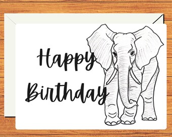 Minimalistische Elefant Geburtstagskarte, Minimalistische Elefant Skizze, einfache Tierliebhaber Geburtstagskarte, sofortiger digitaler Download