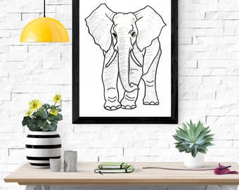 Druckbare realistische Elefant Skizze - digitaler Download