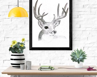 Druckbare realistische Hirsch Skizze - digitaler Download