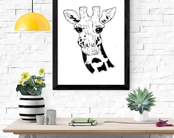 Druckbare realistische Giraffe Skizze - digitaler Download