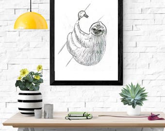 Druckbare realistische Faultier Skizze - digitaler Download