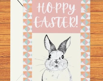 Hoppy Osterkarte, Frohe Ostern, Osterkarte, Kaninchen, Frühling, Sofort Download, Digitale Datei
